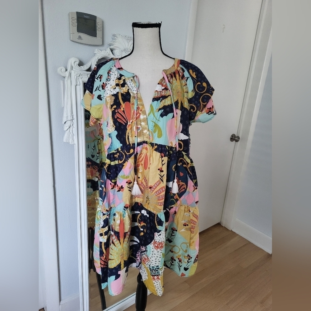 Anthropologie Yellow and White Flutter Sleeve Sundress - Picture 2 of 7